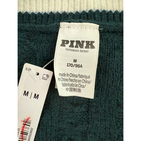 Victoria's Secret PINK Varsity Knit Oversized Green Cardigan Sweater  Size M - Picture 7 of 10